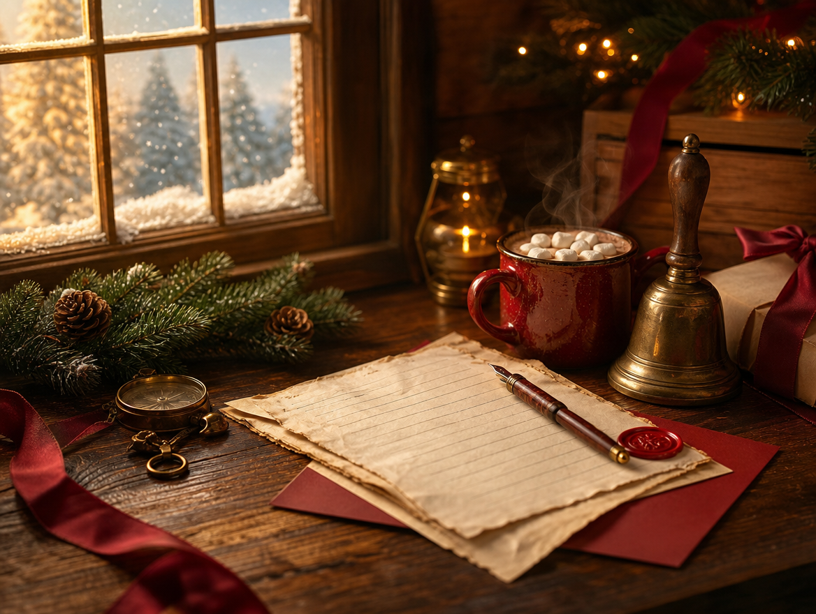 A warm North Pole desk prepared for a personal letter